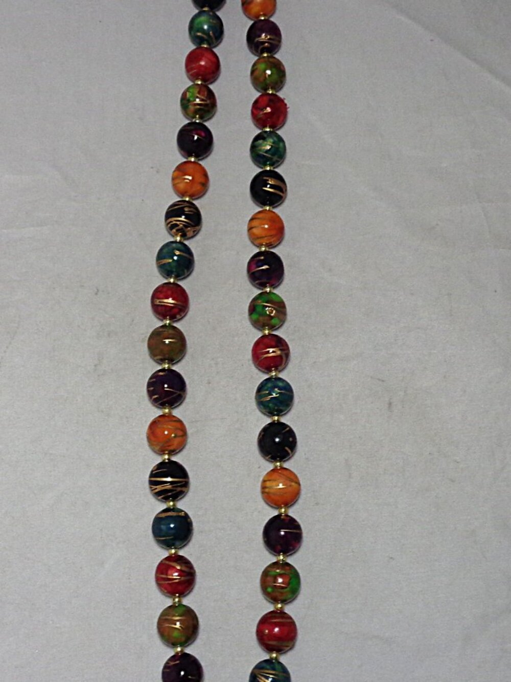 Vintage Necklace Multicolored Resin Beads w Gold Paint Swirls 30"